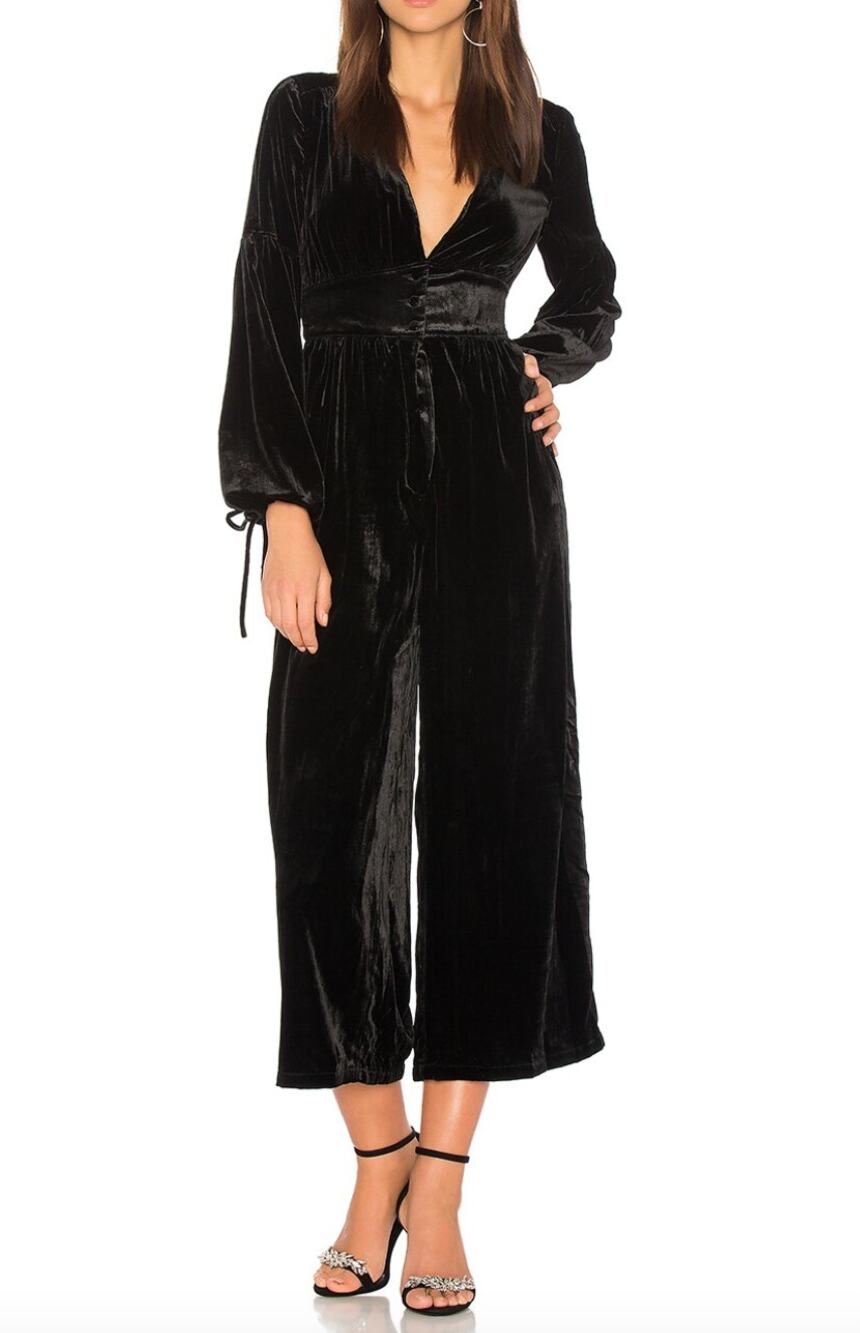 FREE PEOPLE True Lovin' Black Velvet Balloon Sleeve One Piece Jumpsuit Size XS
